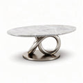 Marble top coffee table with metal base in silver finish 120 x 80 x 40cm