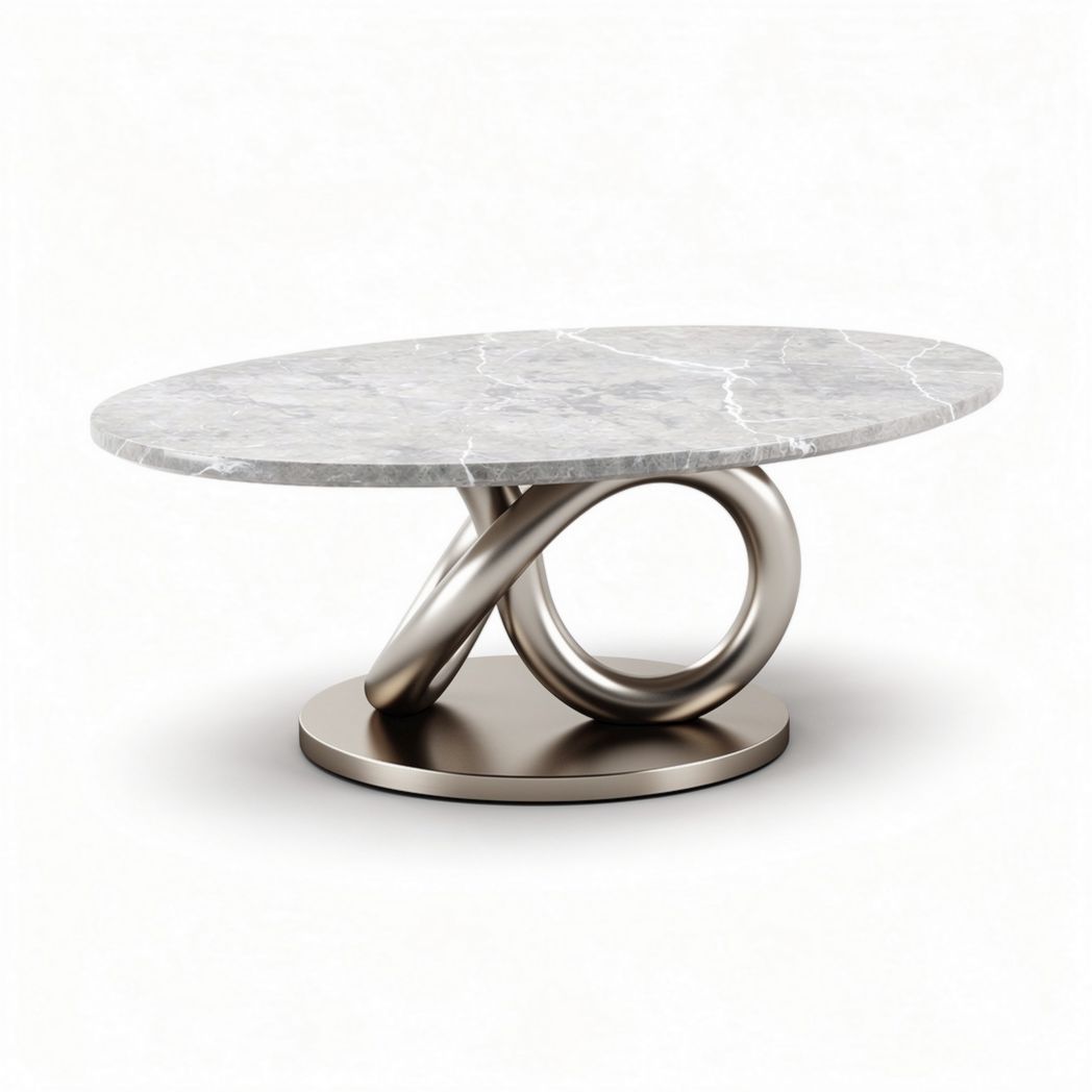 Marble top coffee table with metal base in silver finish 120 x 80 x 40cm