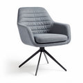 Grey upholstered swivel chair with padded seat and black metal base 60 x 60 x 80cm