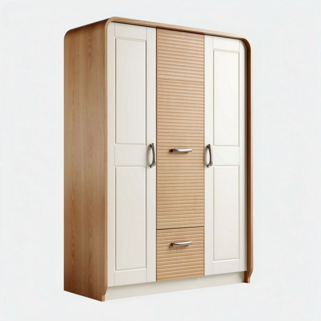Three-door wardrobe with wooden finish 180 x 90 x 50cm for bedroom storage