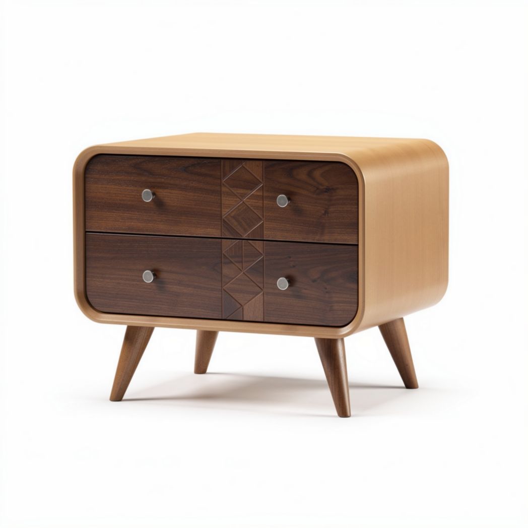Wooden nightstand with two drawers and geometric design dimensions 60 x 40 x 45cm
