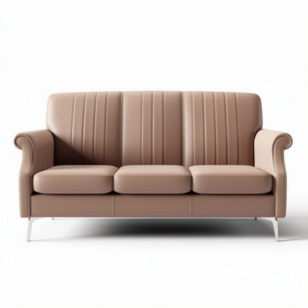 Leather three-seater sofa for living room 180 x 80 x 75cm beige color