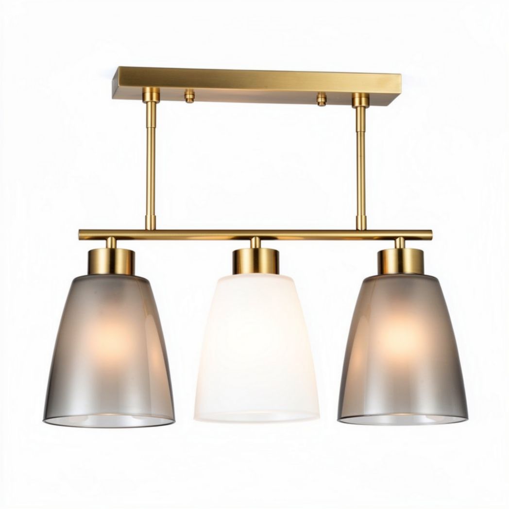 Three-light modern chandelier in frosted glass and brass finish 30 x 80 x 15cm