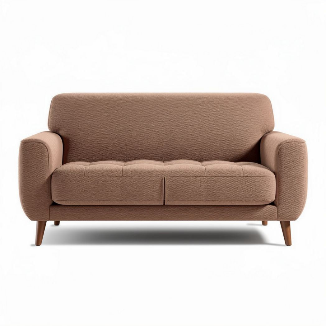 Two-seat sofa with fabric upholstery in brown color and wooden legs 160 x 80 x 80cm