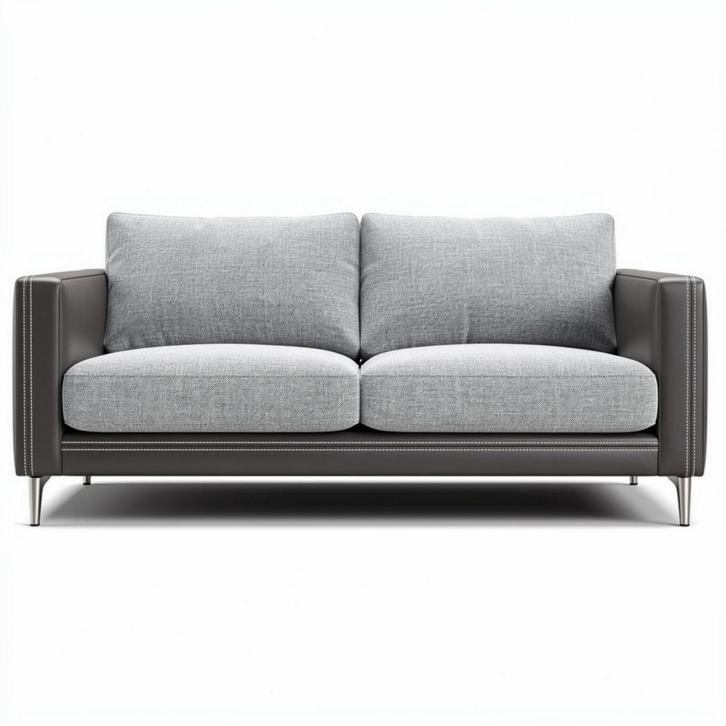 Gray fabric sofa with leather accents and metal legs 180 x 85 x 75cm