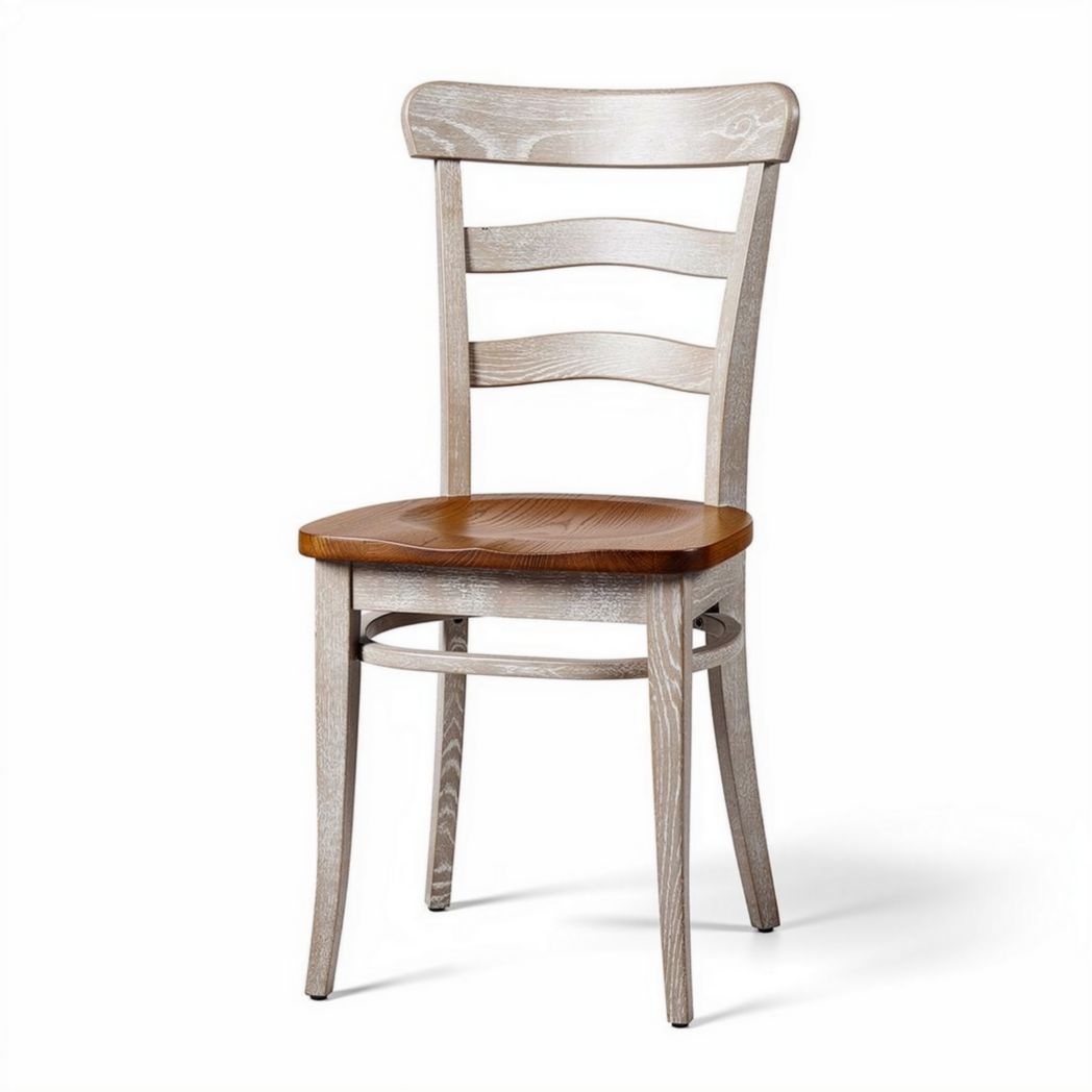 Wooden dining chair with gray finish and natural wood seat 45 x 45 x 90cm