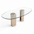 Oval glass dining table with metallic base 200 x 100 x 75cm